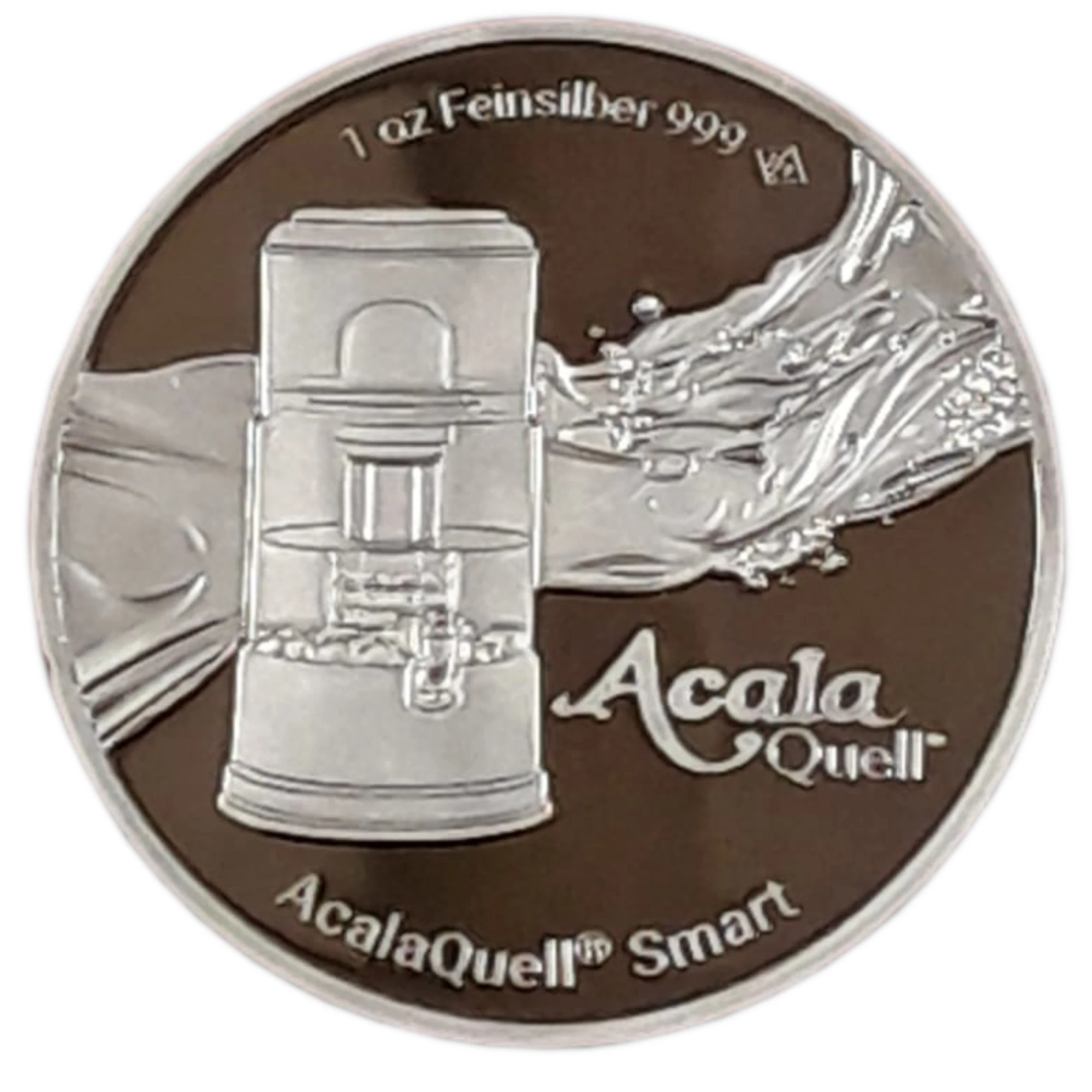 Ein Münze aus Silber mit einer Prägung des AcalaQuell Smarts 